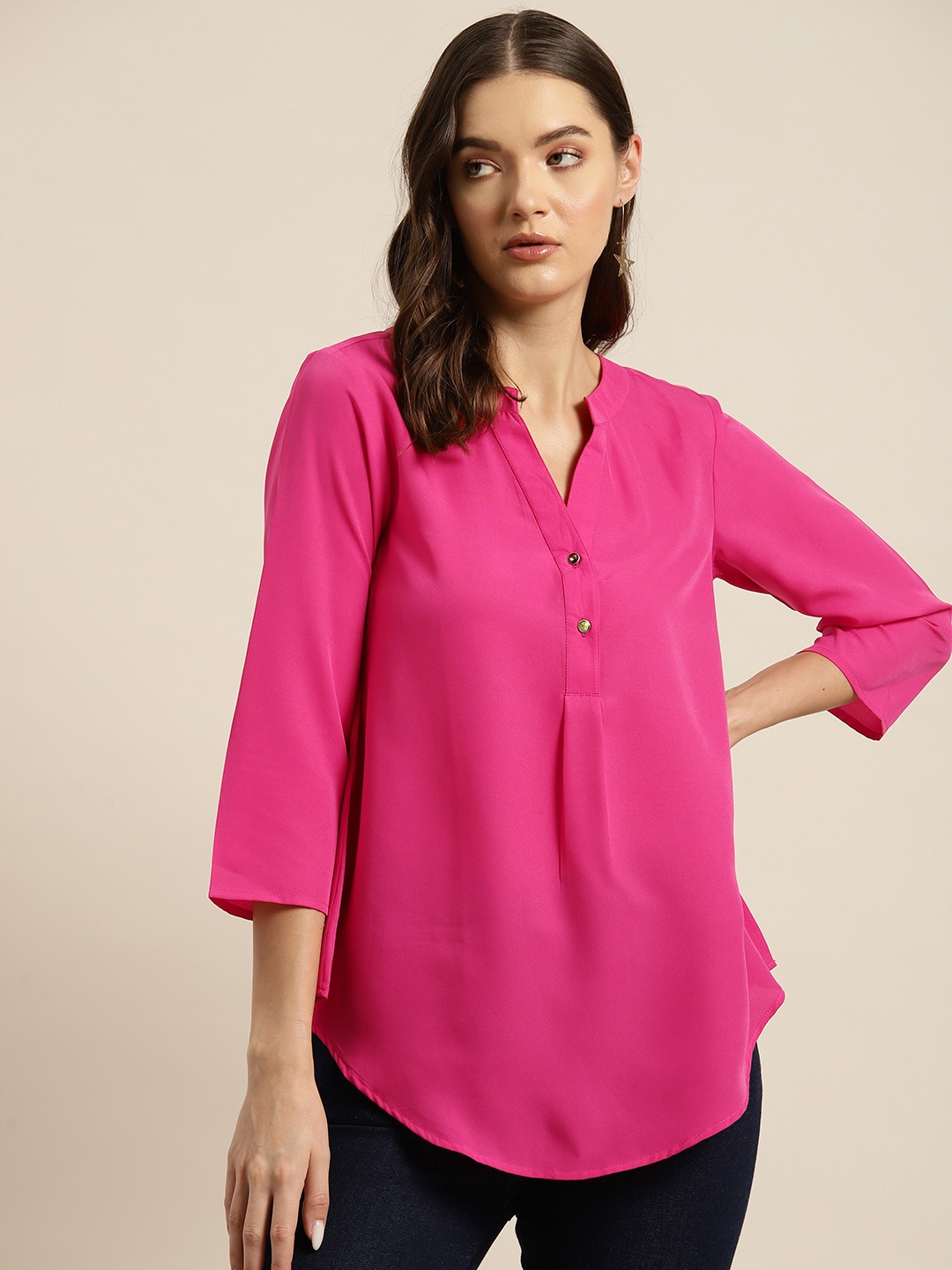 

Qurvii Women Comfort Solid Crepe Casual Shirt, Pink