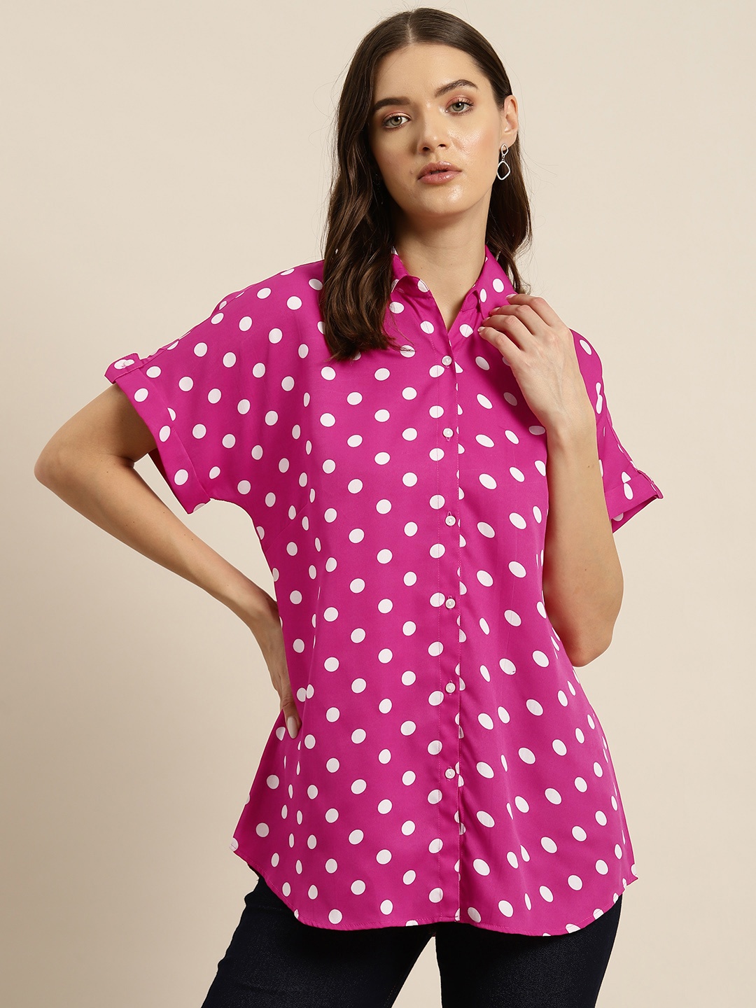 

Qurvii Women Comfort Polka Dot Printed Casual Shirt, Pink