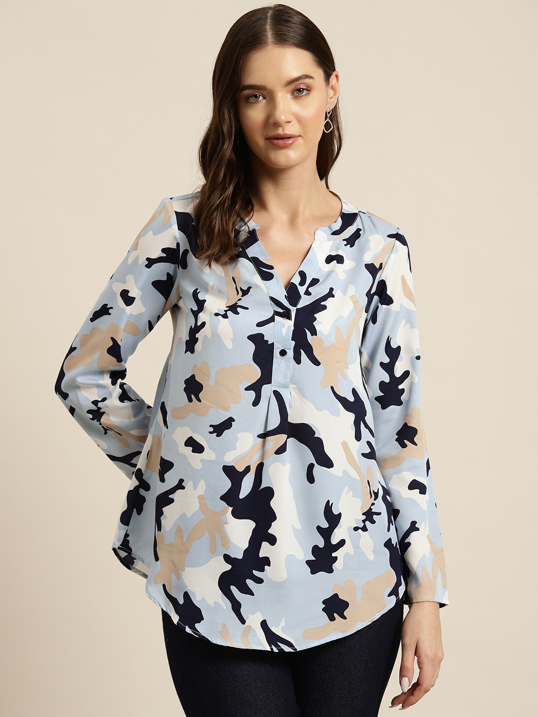 

Qurvii Women Comfort Abstract Printed Casual Shirt, Blue