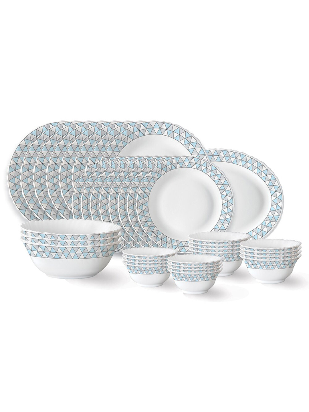 

Larah by BOROSIL White & Blue 33 Pieces Printed Opalware Glossy Dinner Set