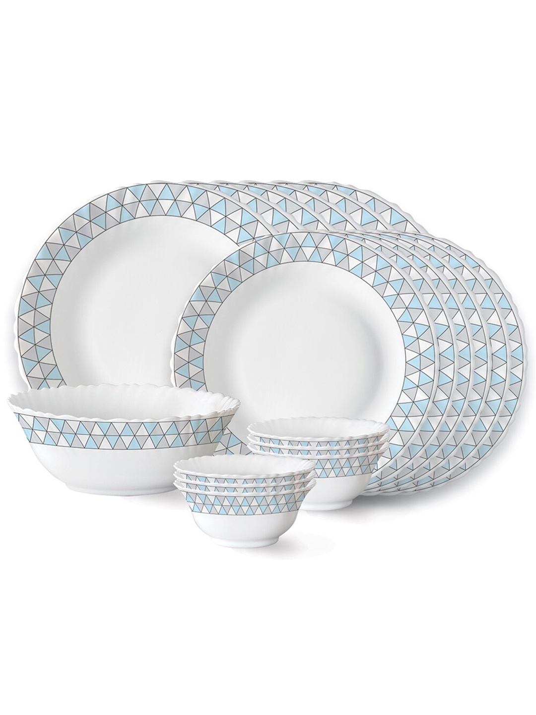 

Larah by BOROSIL Fluted White & Blue 19 Pieces Printed Opalware Glossy Dinner Set