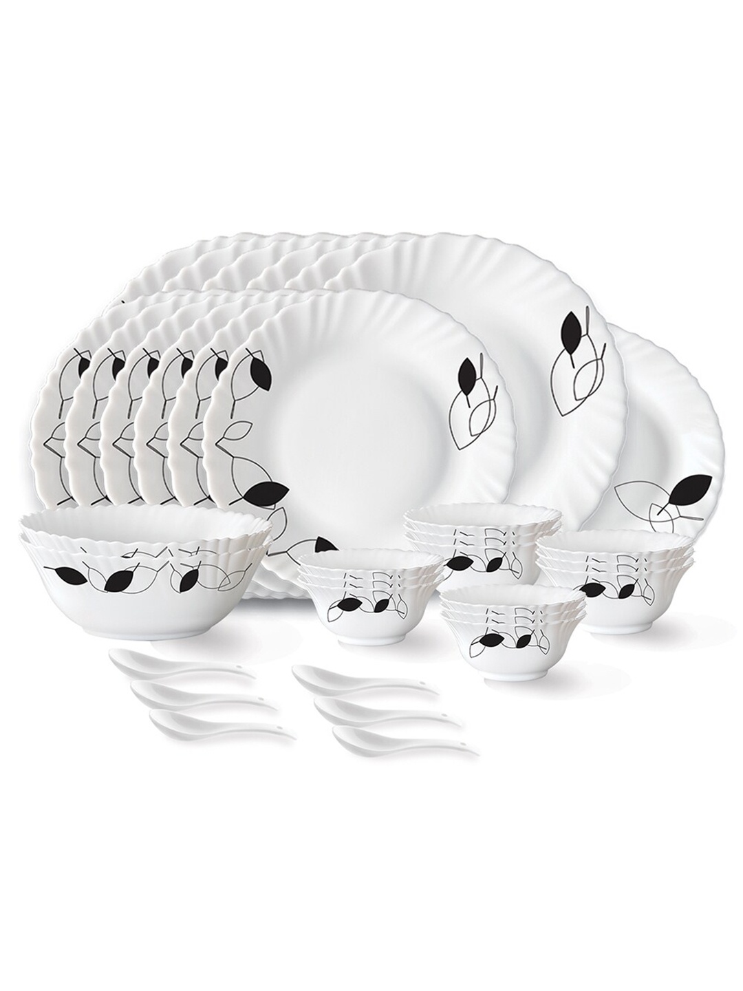 

Larah by BOROSIL Fluted White & Blue 33 Pieces Printed Opalware Glossy Dinner Set