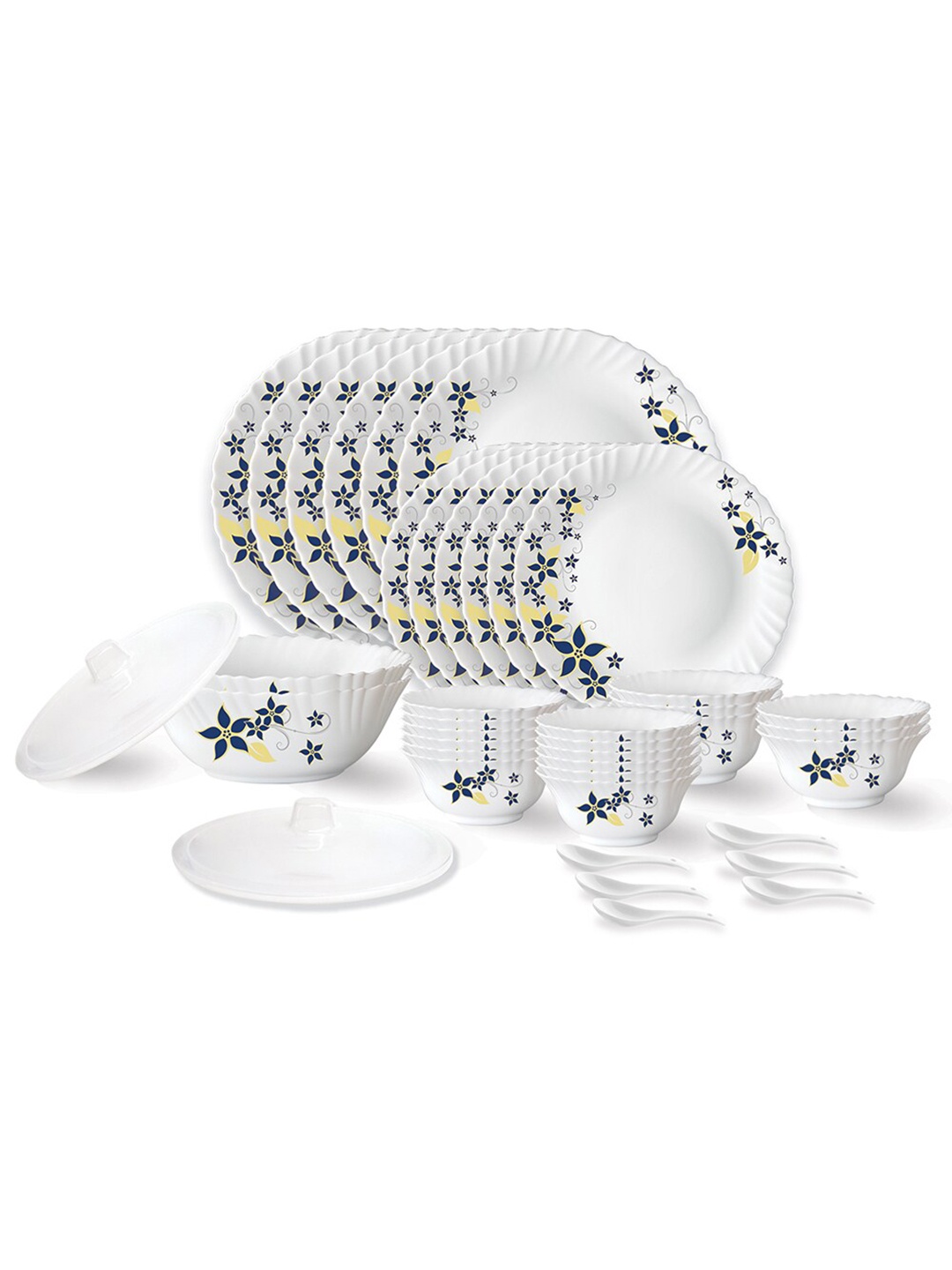 

Larah by BOROSIL Fluted Viva White 40 Pieces Printed Opalware Glossy Dinner Set