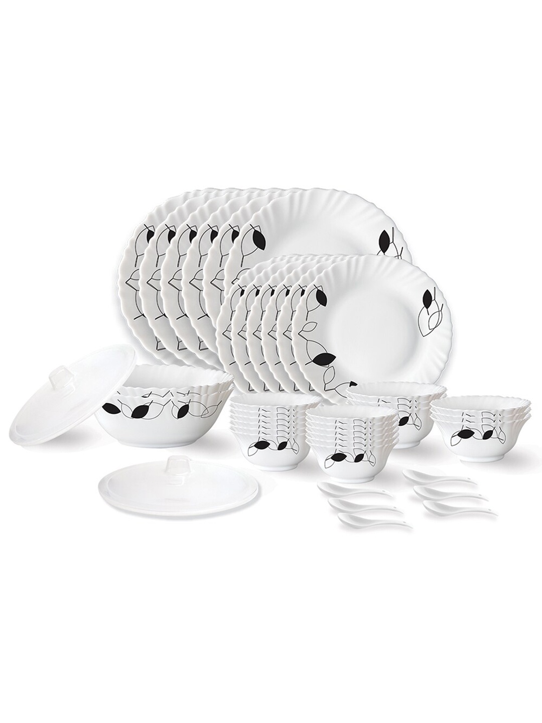 

Larah by BOROSIL White & Black 40 Pieces Floral Printed Opalware Matte Dinner Set