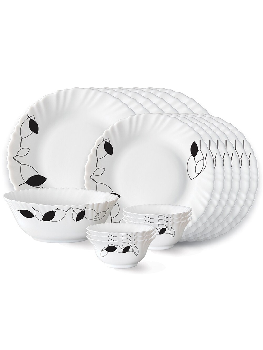 

Larah by BOROSIL White & Black 19 Pieces Floral Printed Opalware Glossy Dinner Set