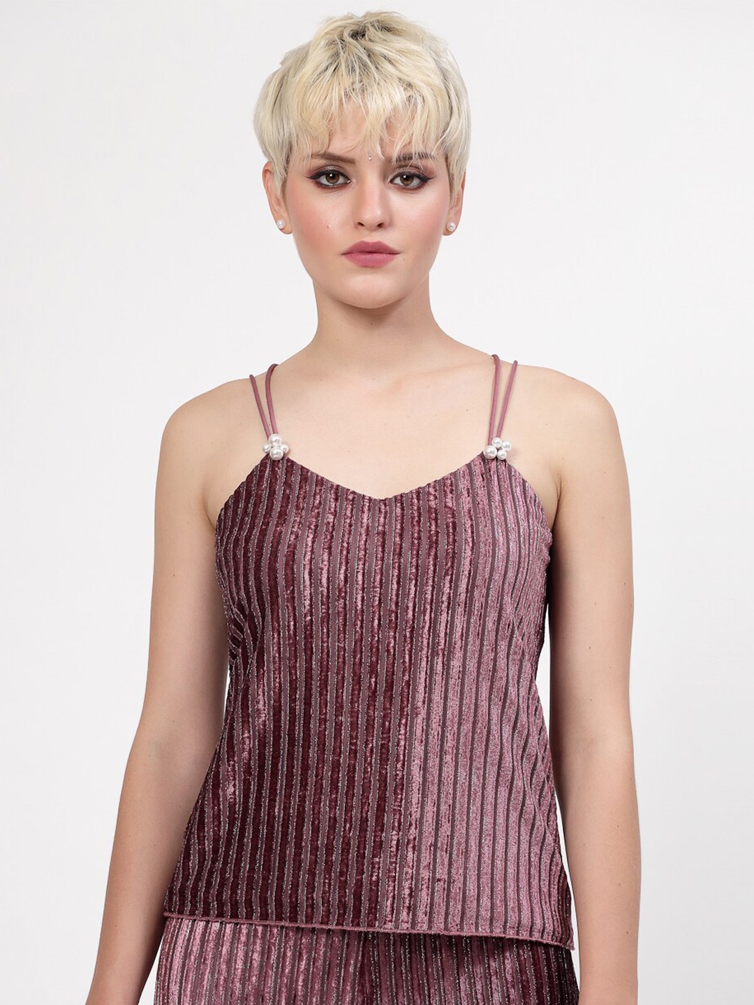 

LELA Self Design Shoulder Straps Velvet Top, Purple