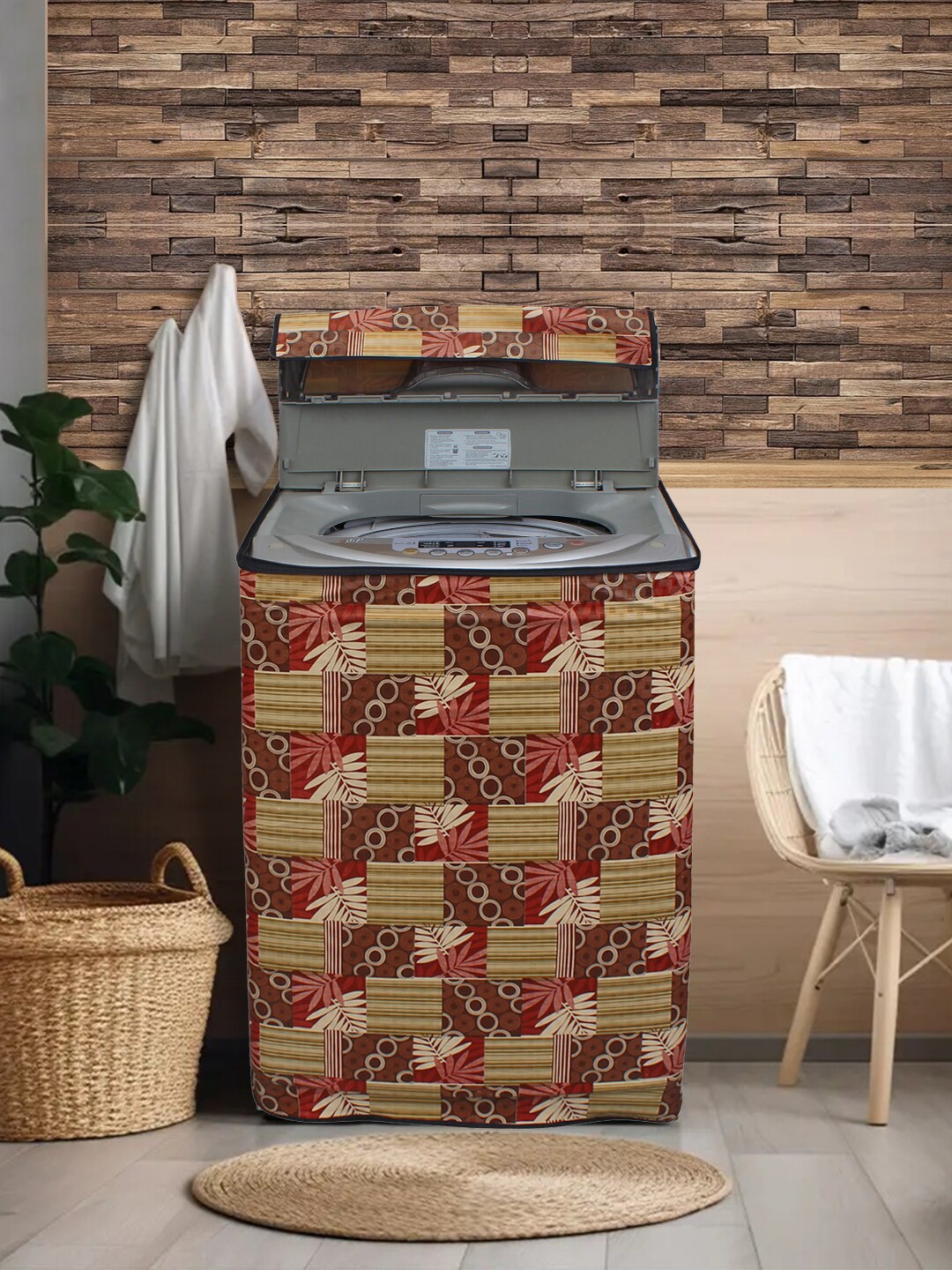 

DREAM CARE Beige & Maroon Printed Waterproof and Dustproof Top Load Washing Machine Cover