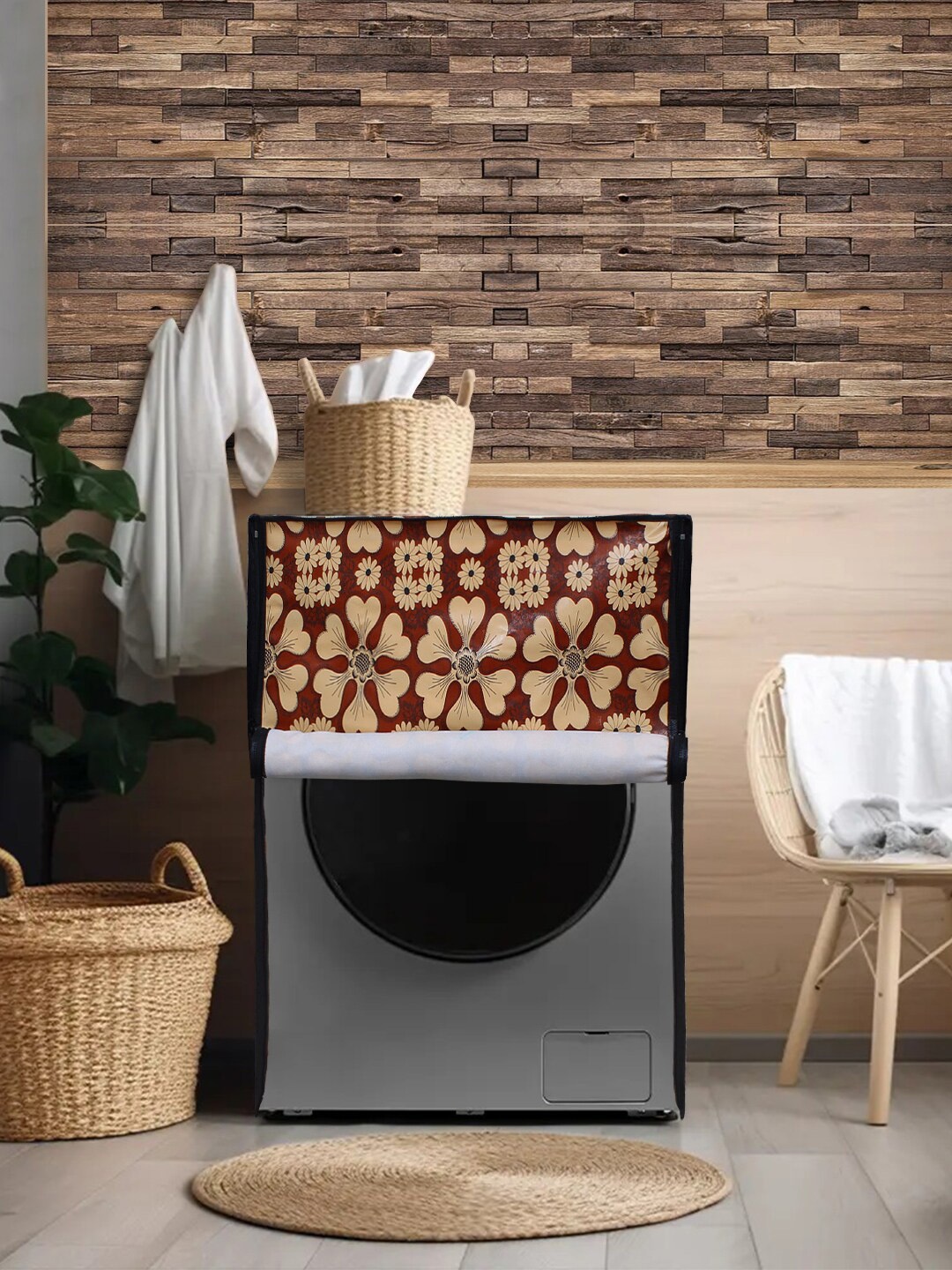 

DREAM CARE Brown & Beige Printed Waterproof and Dustproof Front Load Washing Machine Cover