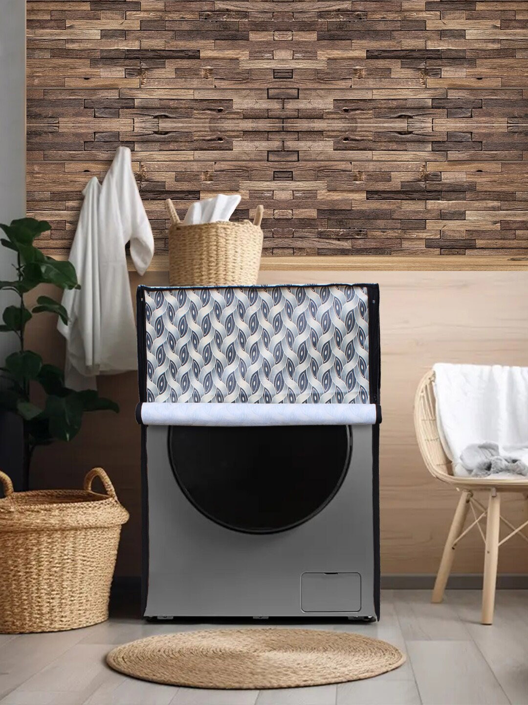 

DREAM CARE Blue & White Printed Waterproof and Dustproof Front Load Washing Machine Cover