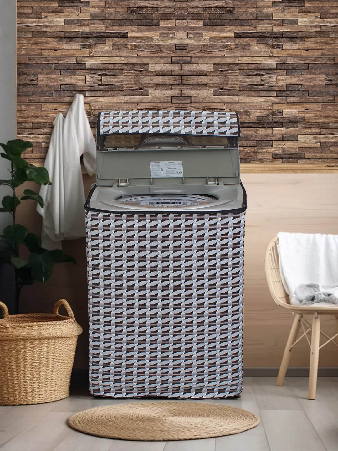 

DREAM CARE Grey Printed Waterproof & Dustproof Washing Machine Appliance Cover
