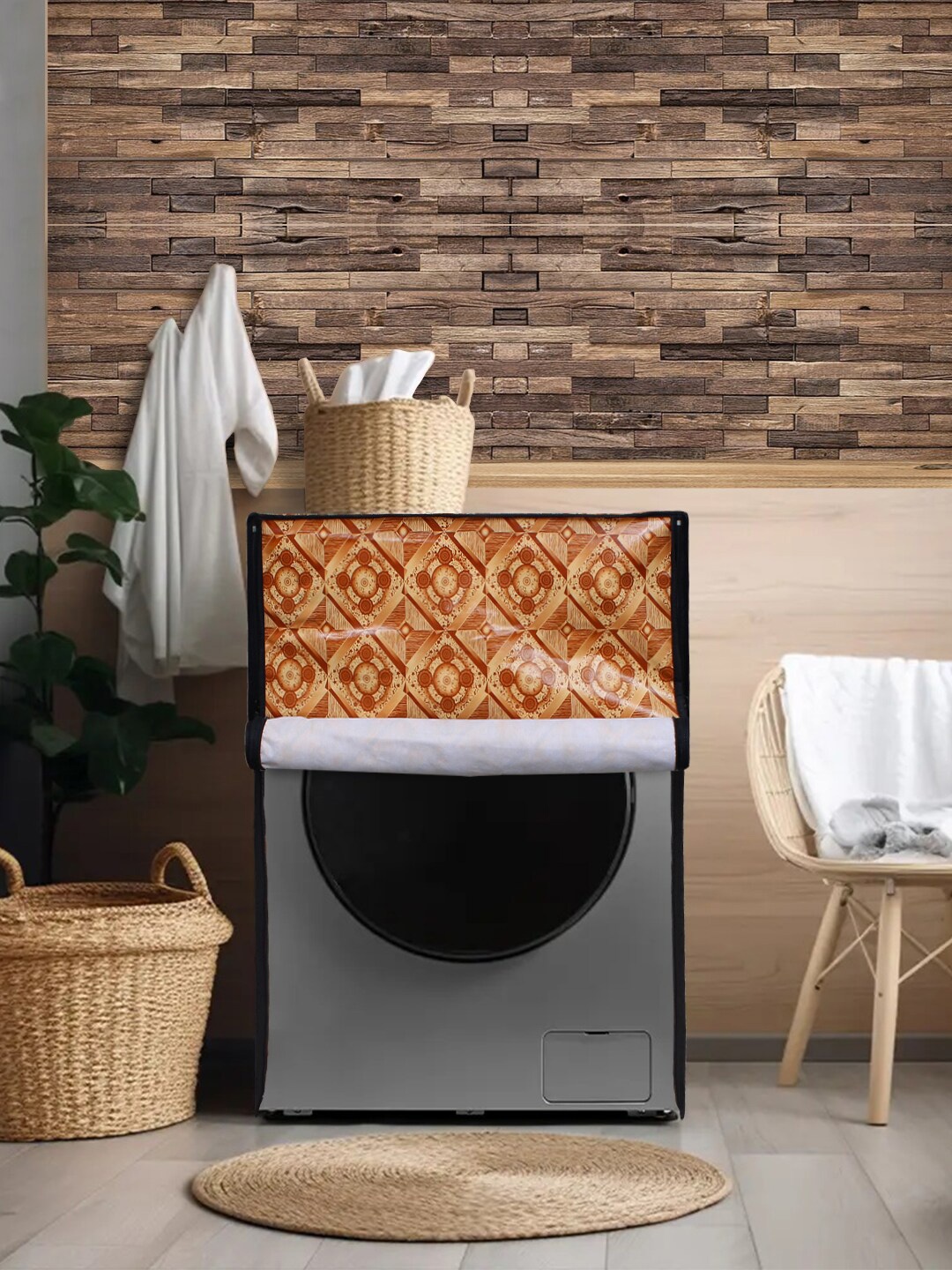 

DREAM CARE Brown & Beige Printed Waterproof and Dustproof Washing Machine Cover Front Load