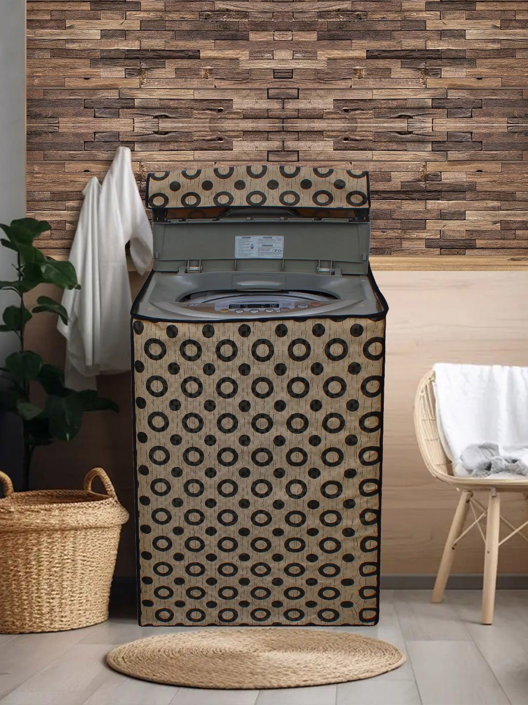 

DREAM CARE Beige & Black Printed Waterproof and Dustproof Washing Machine Cover Top Load