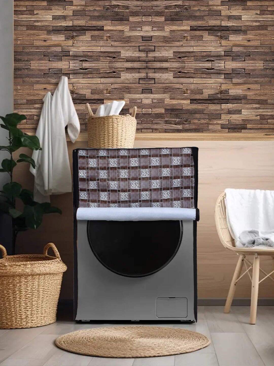 

DREAM CARE Brown Printed Waterproof and Dustproof Washing Machine Cover Front Load