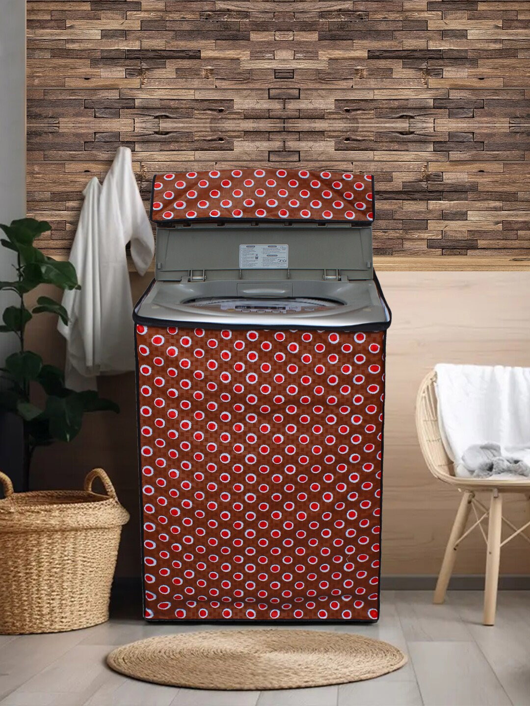 

DREAM CARE Brown & Red Printed Waterproof & Dustproof Top Load Washing Machine Cover