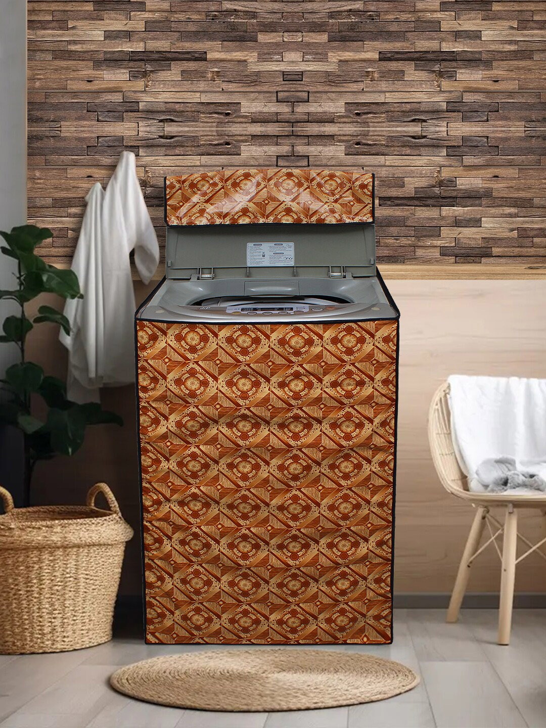 

DREAM CARE Brown & Beige Printed Waterproof and Dustproof Washing Machine Cover Top Load