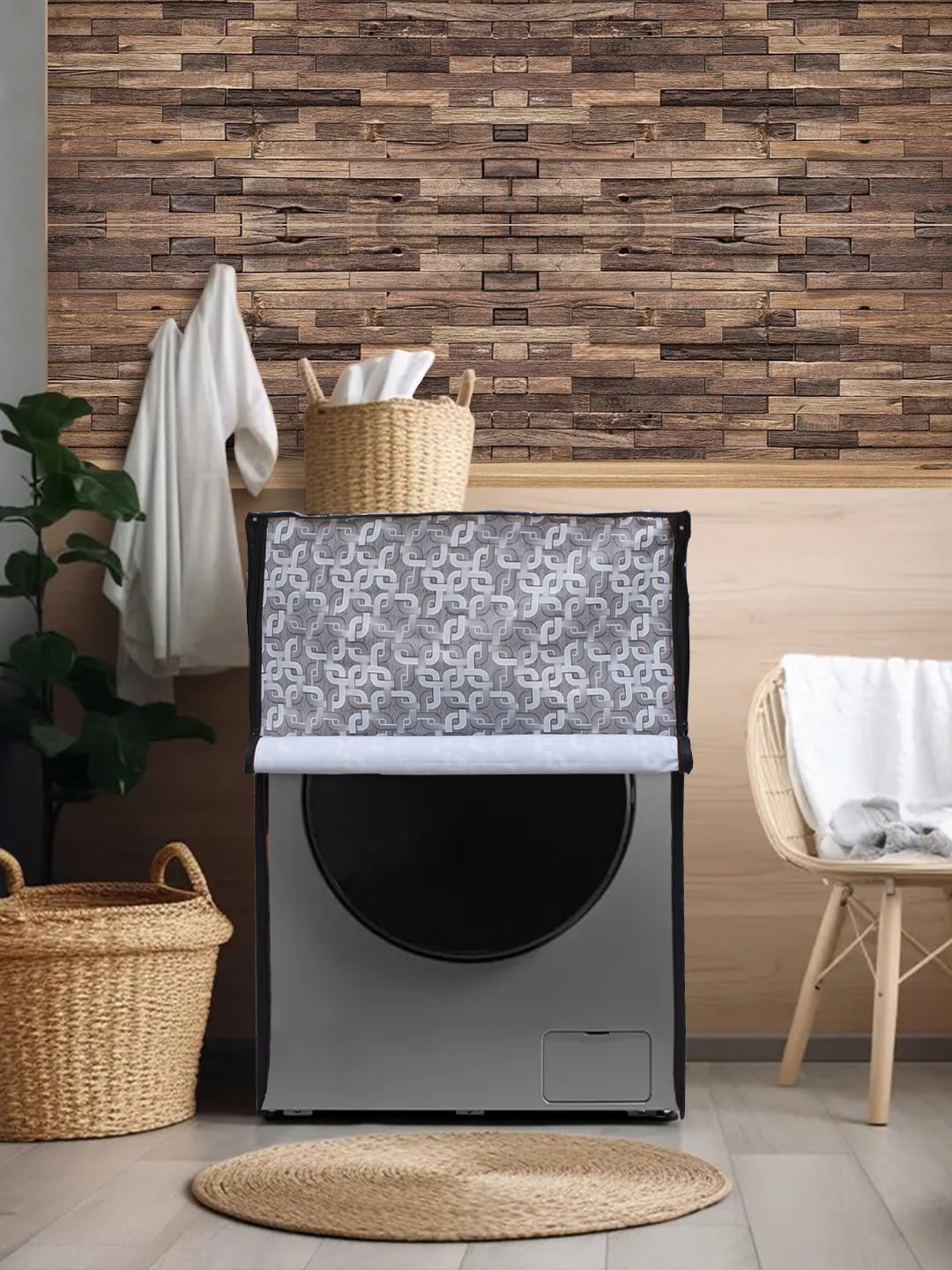 

DREAM CARE Grey & White Printed Waterproof & Dustproof Washing Machine Cover