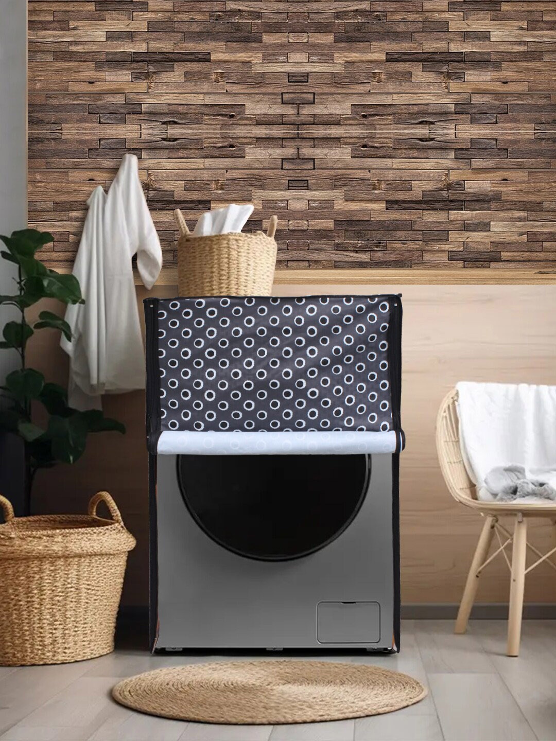 

DREAM CARE Grey & Black Printed Waterproof and Dustproof Front Load Washing Machine Cover