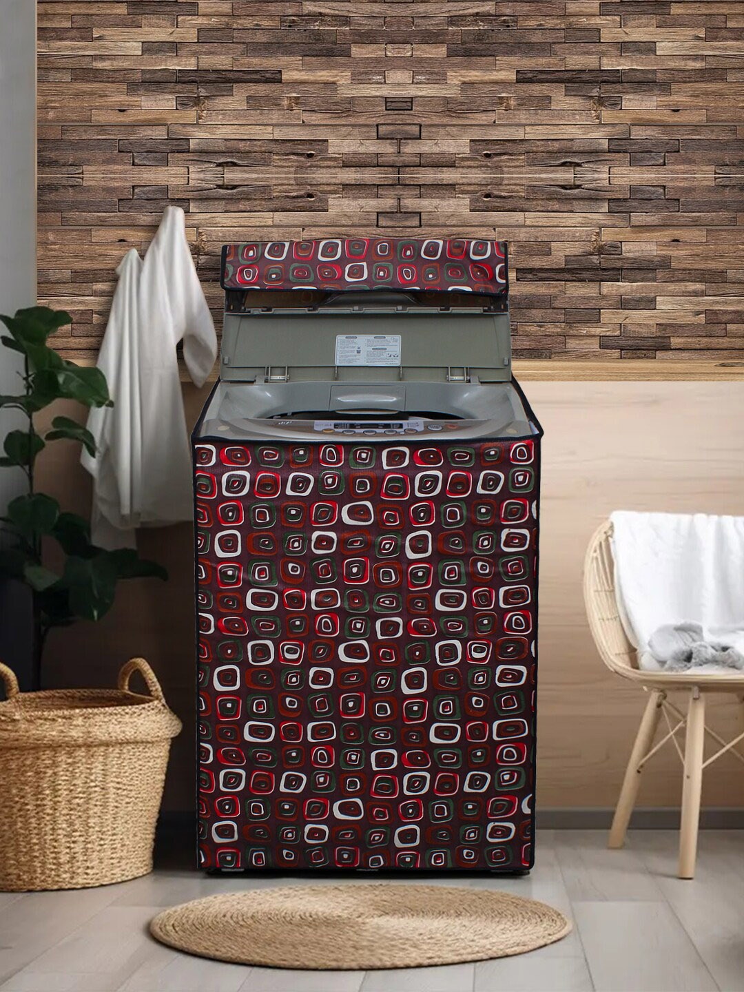 

DREAM CARE Red & White Printed Waterproof and Dustproof Washing Machine Cover Top Load