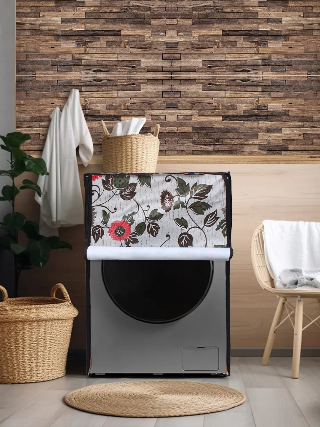 

DREAM CARE Grey & Pink Printed Waterproof & Dustproof Washing Machine Cover