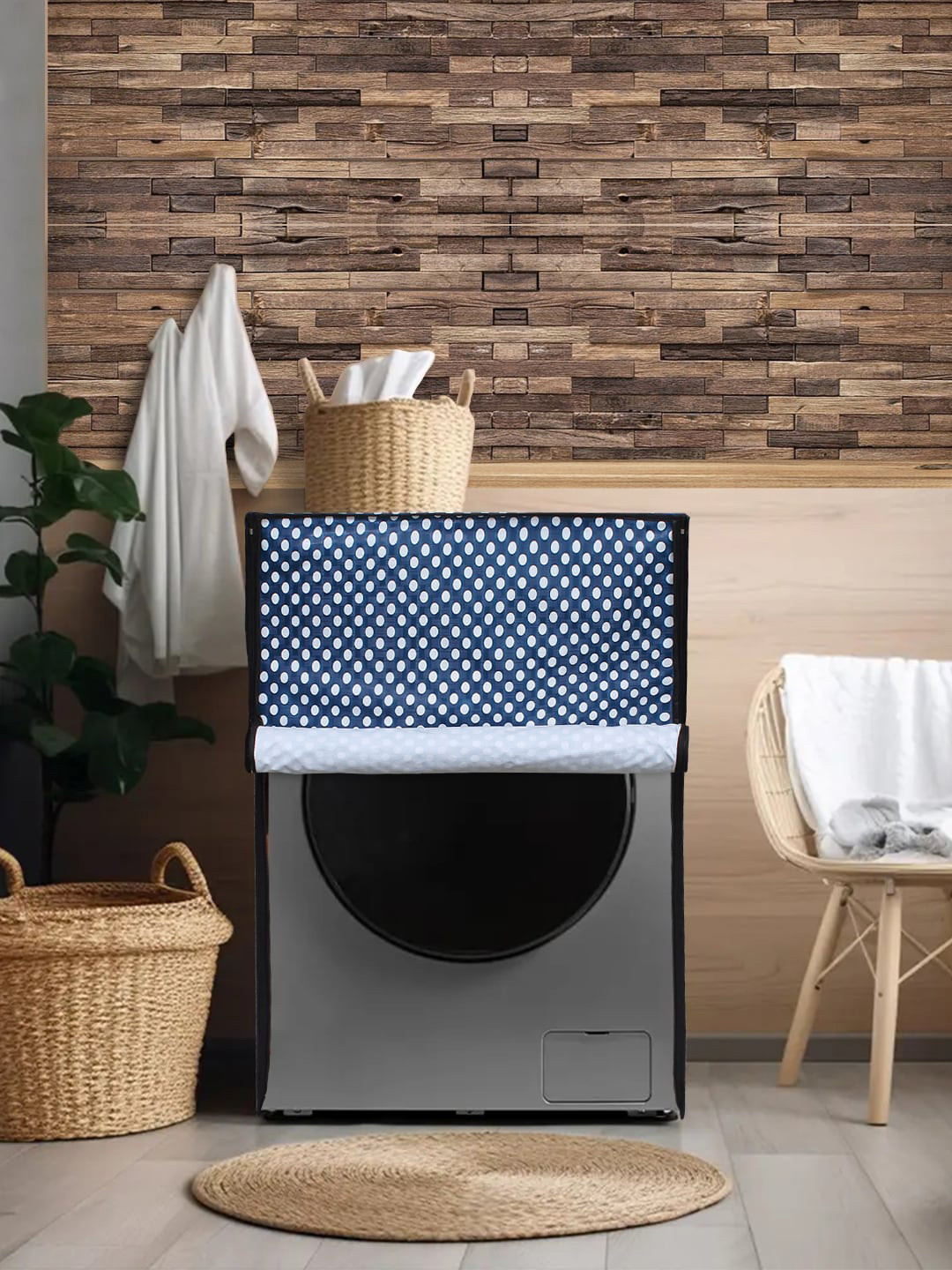 

DREAM CARE Blue & White Printed Waterproof and Dustproof Front Load Washing Machine Cover