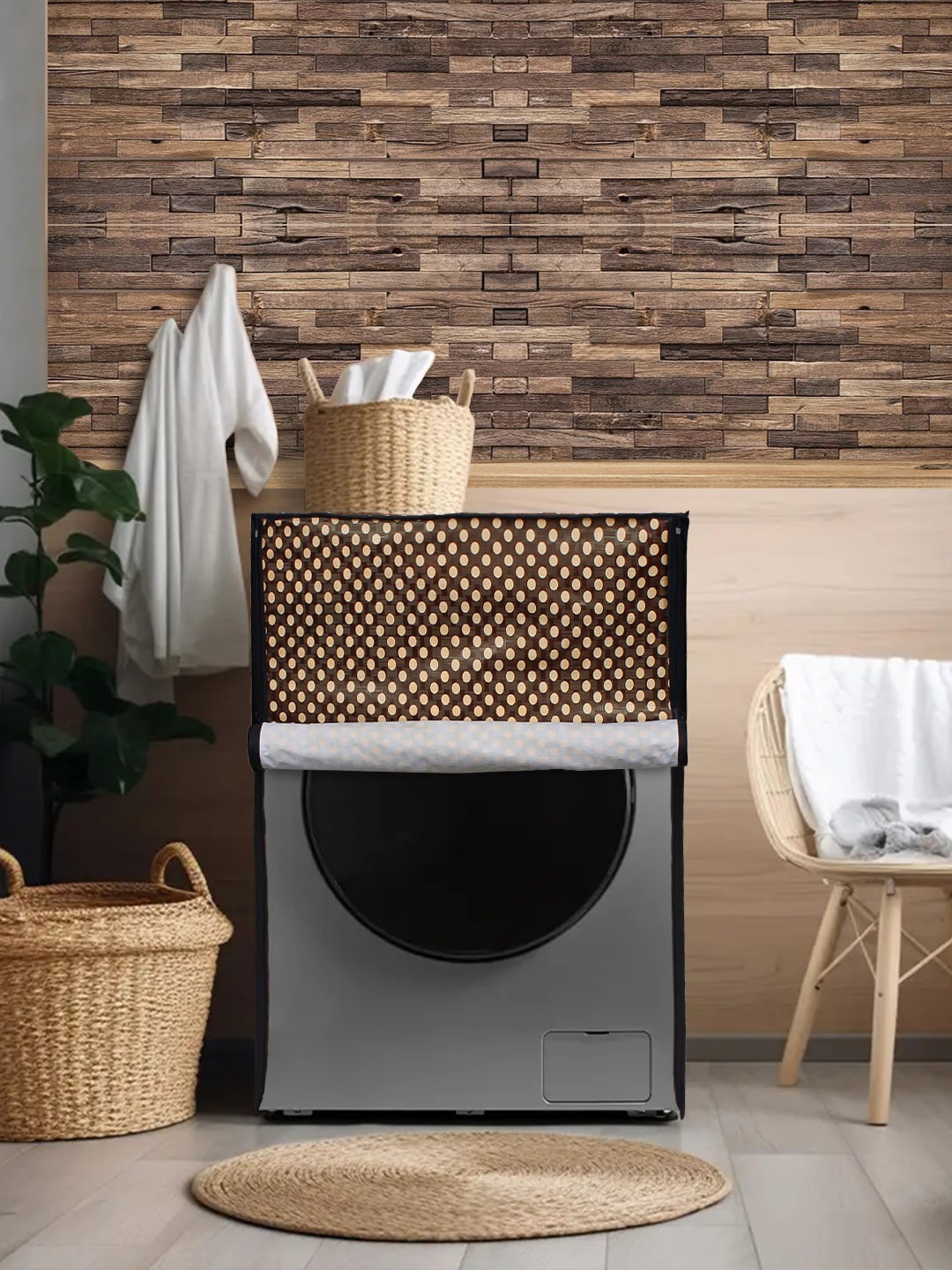 

DREAM CARE Brown & Beige Printed Waterproof & Dustproof Washing Machine Appliance Cover