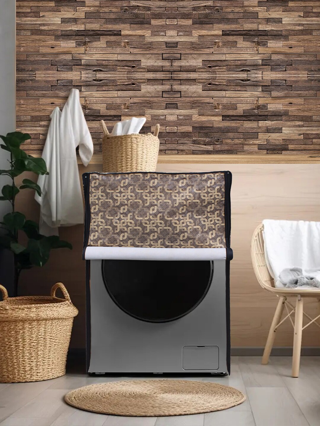 

DREAM CARE Beige Printed Waterproof & Dustproof Front Load Washing Machine cover