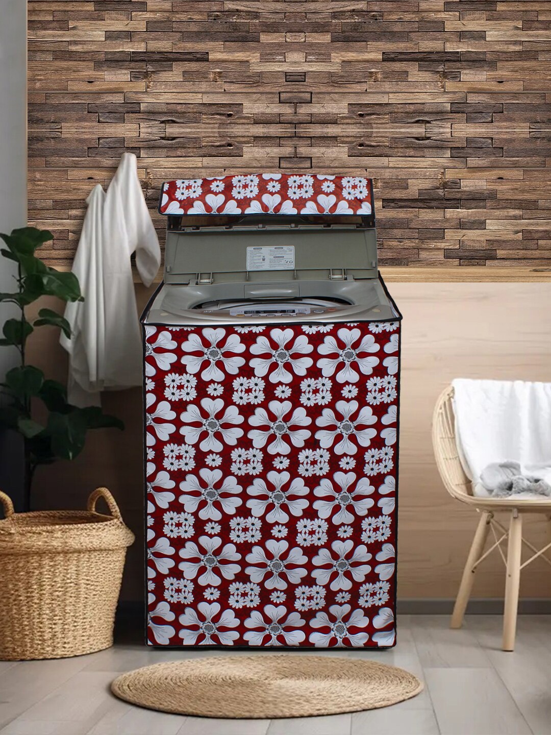 

DREAM CARE Maroon & Grey Printed Waterproof & Dustproof Top Load Washing Machine Cover