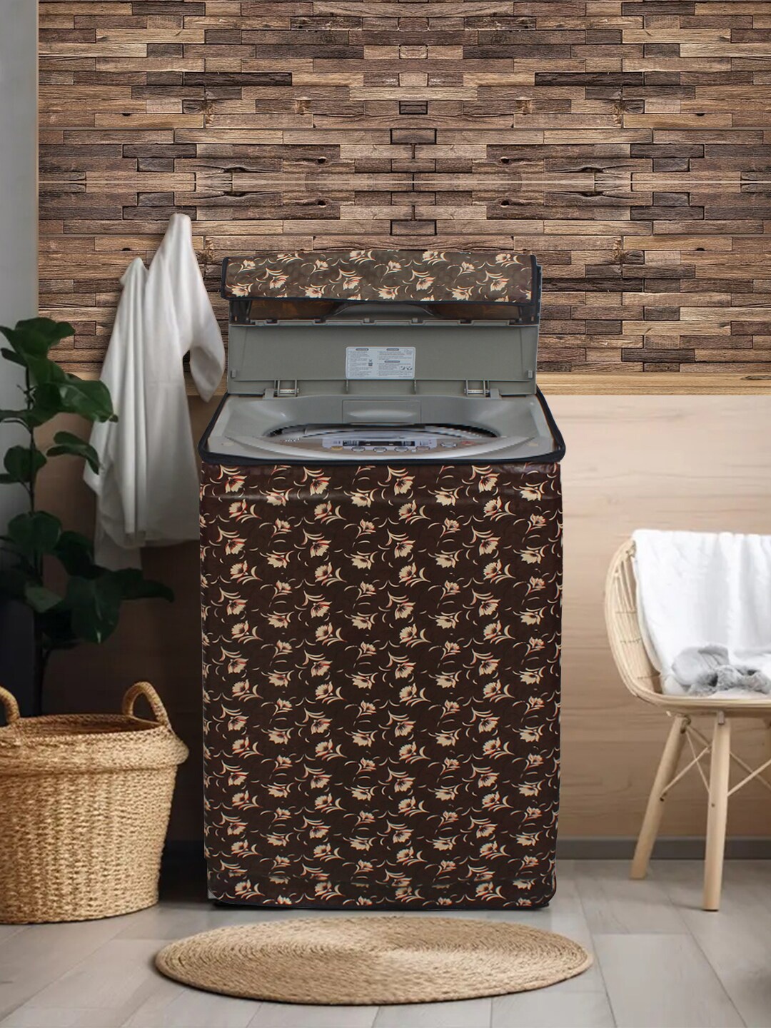 

DREAM CARE Brown Floral Printed Waterproof & Dustproof Washing Machine Cover