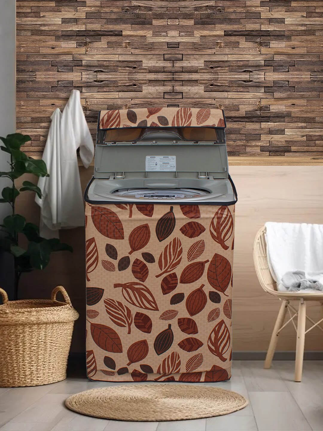 

DREAM CARE Brown Printed Waterproof & Dustproof Front Top Washing Machine Cover