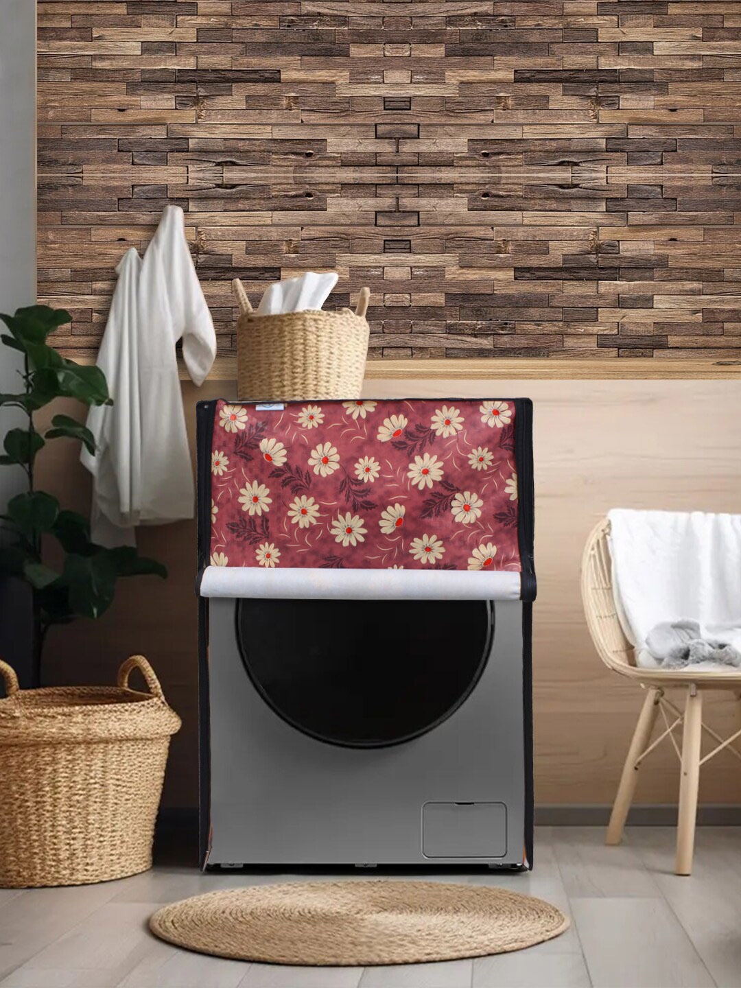 

DREAM CARE Red & Beige Printed Waterproof and Dustproof Front Load Washing Machine Cover