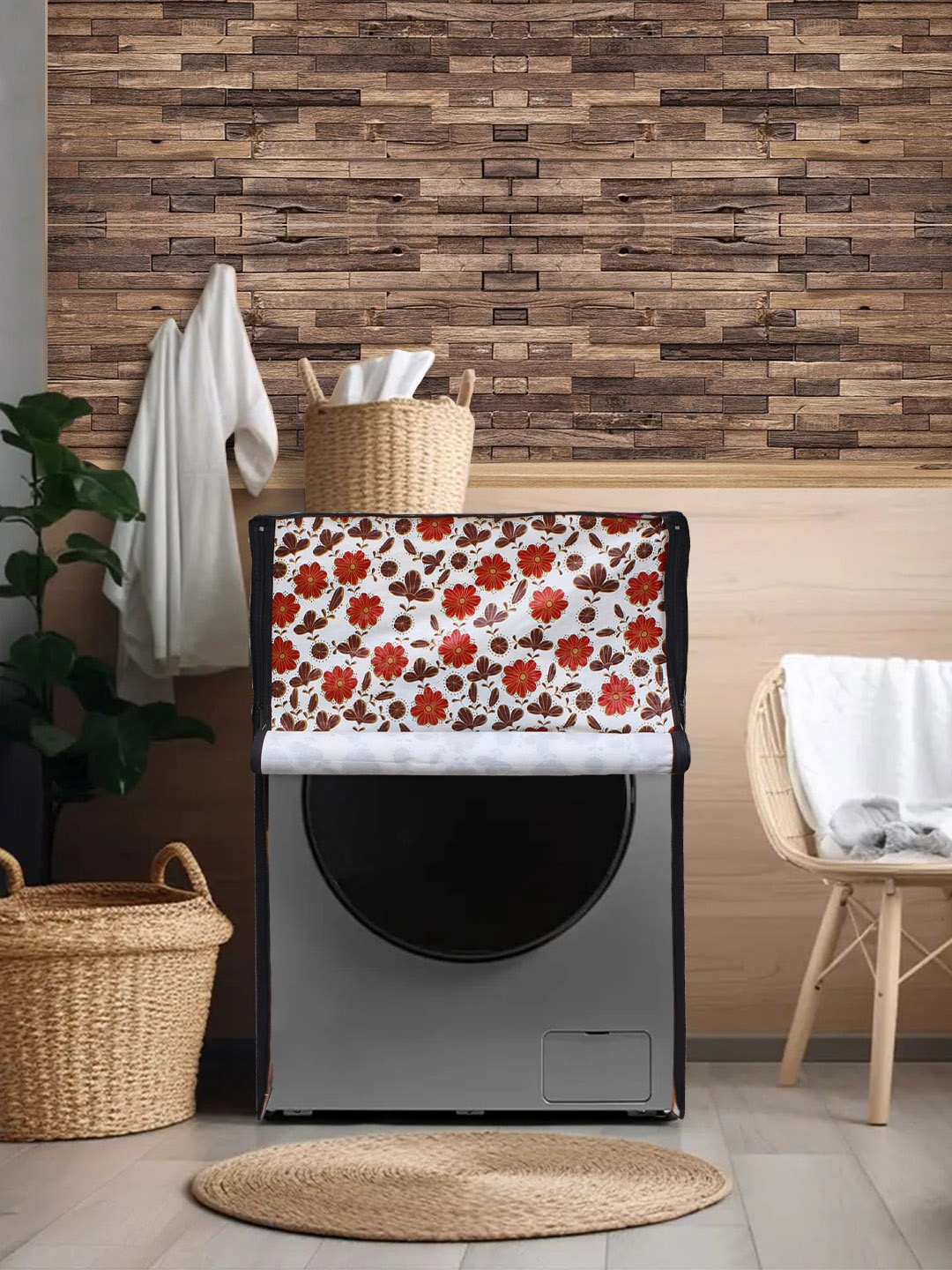 

DREAM CARE White & Red Printed Waterproof and Dustproof Front Load Washing Machine Cover