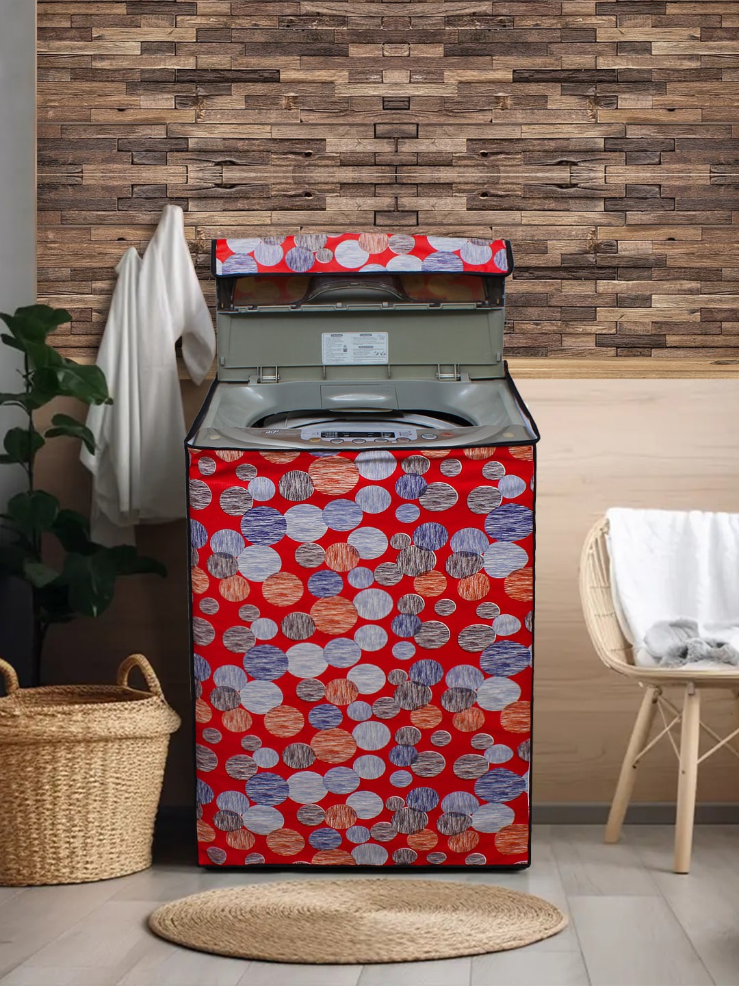 

DREAM CARE Red Printed Waterproof & Dustproof Washing Machine Cover
