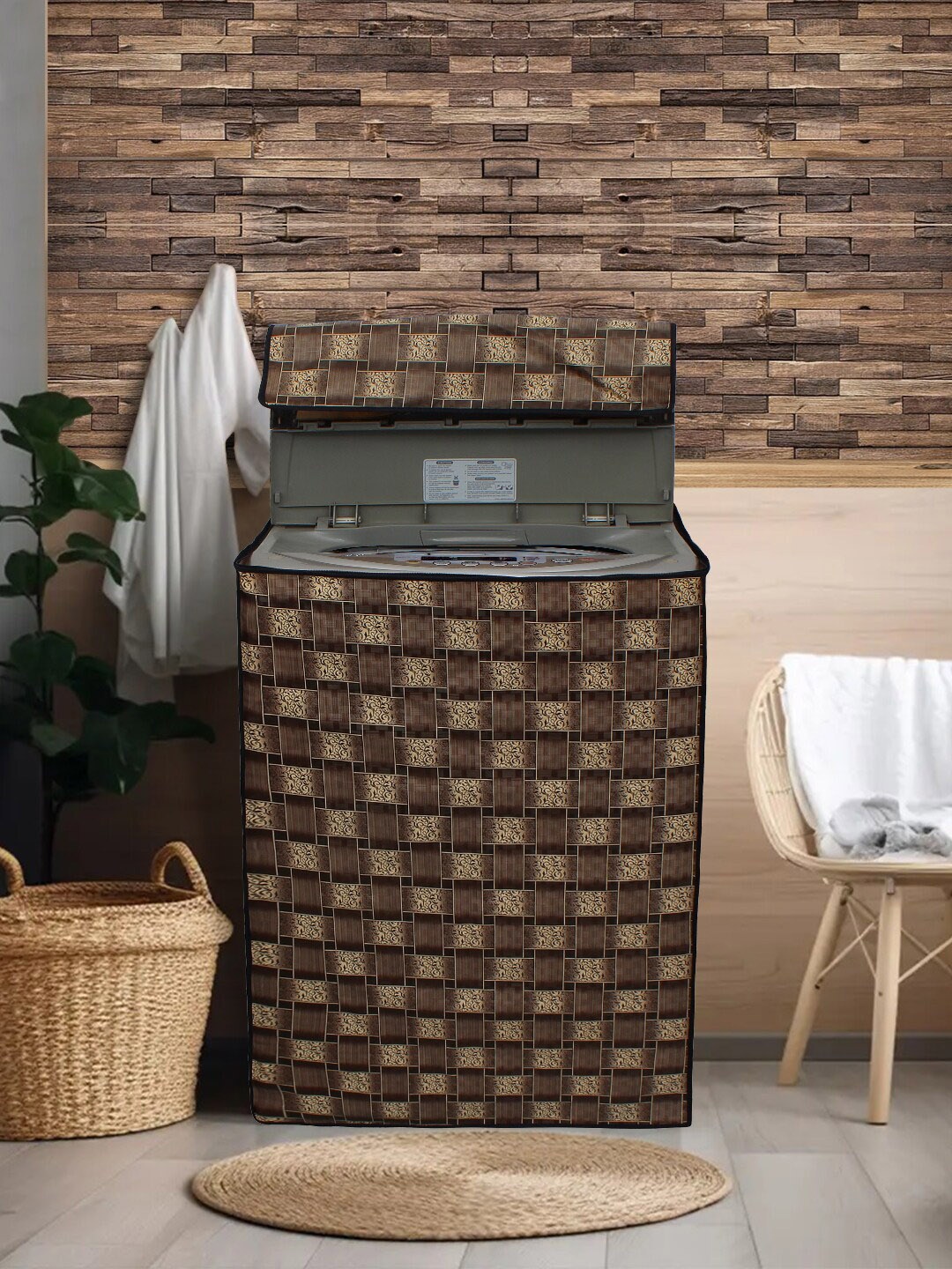 

DREAM CARE Brown & Beige Printed Waterproof and Dustproof Washing Machine Cover Top Load