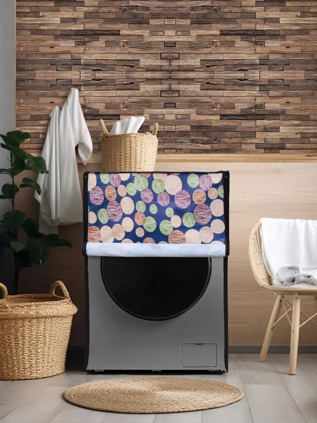 

DREAM CARE Blue & Cream Printed Waterproof & Dustproof Front Load Washing Machine Cover