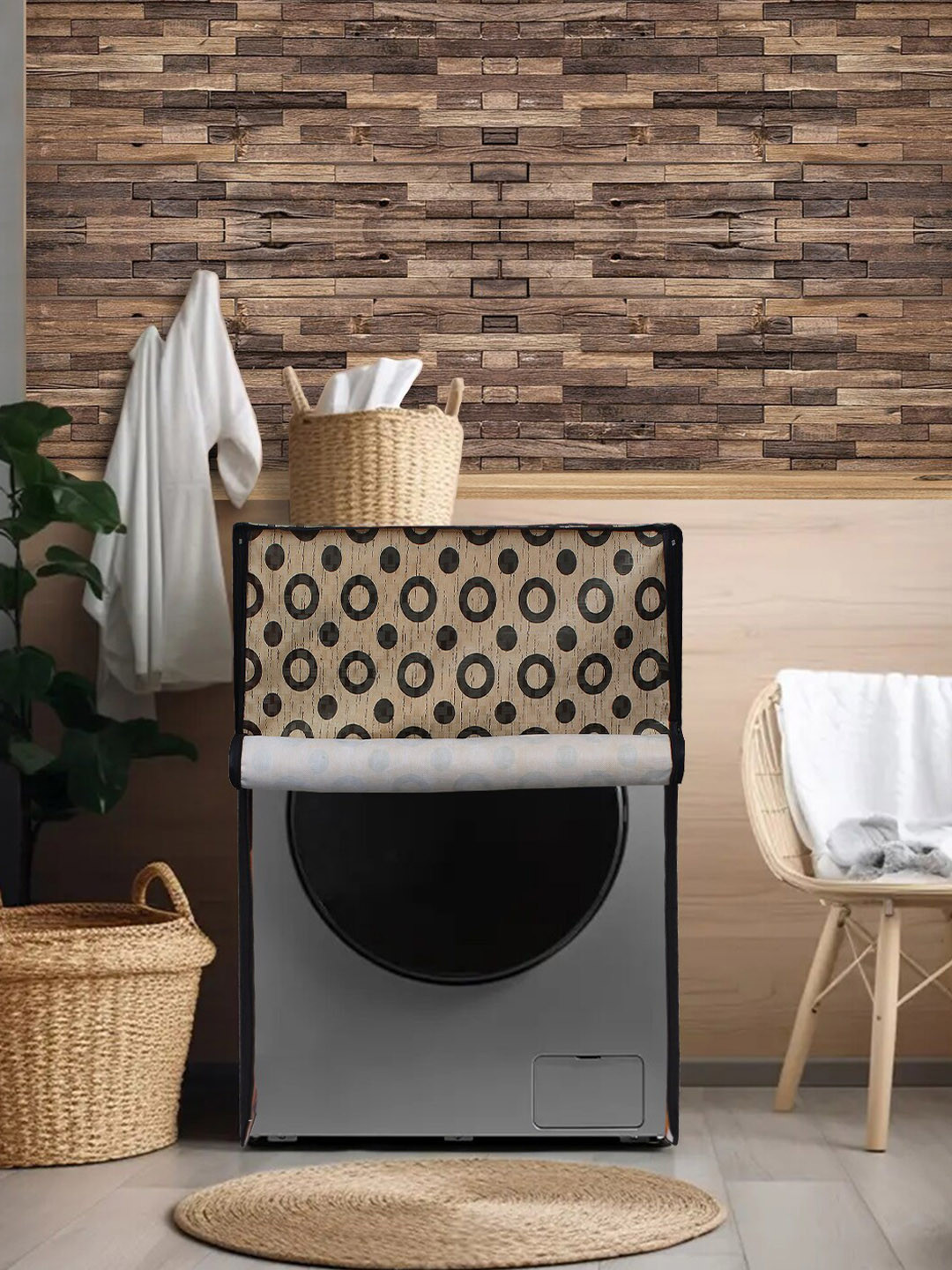 

DREAM CARE Brown & Black Printed Waterproof and Dustproof Washing Machine Cover Front Load