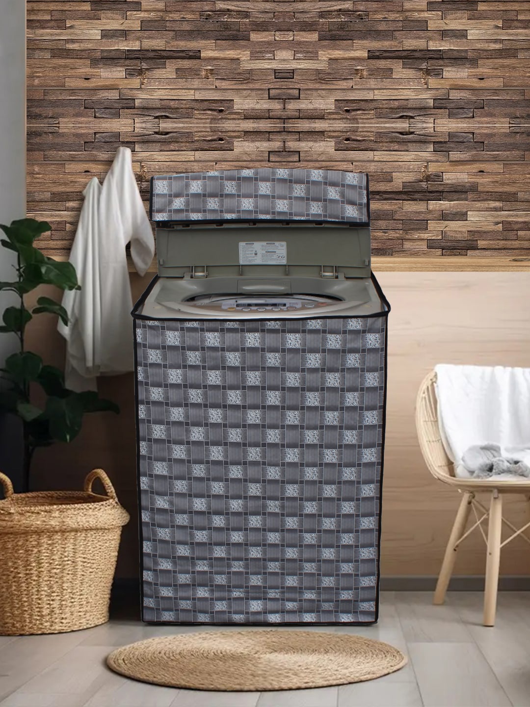 

DREAM CARE Grey & Black Printed Waterproof and Dustproof Washing Machine Cover