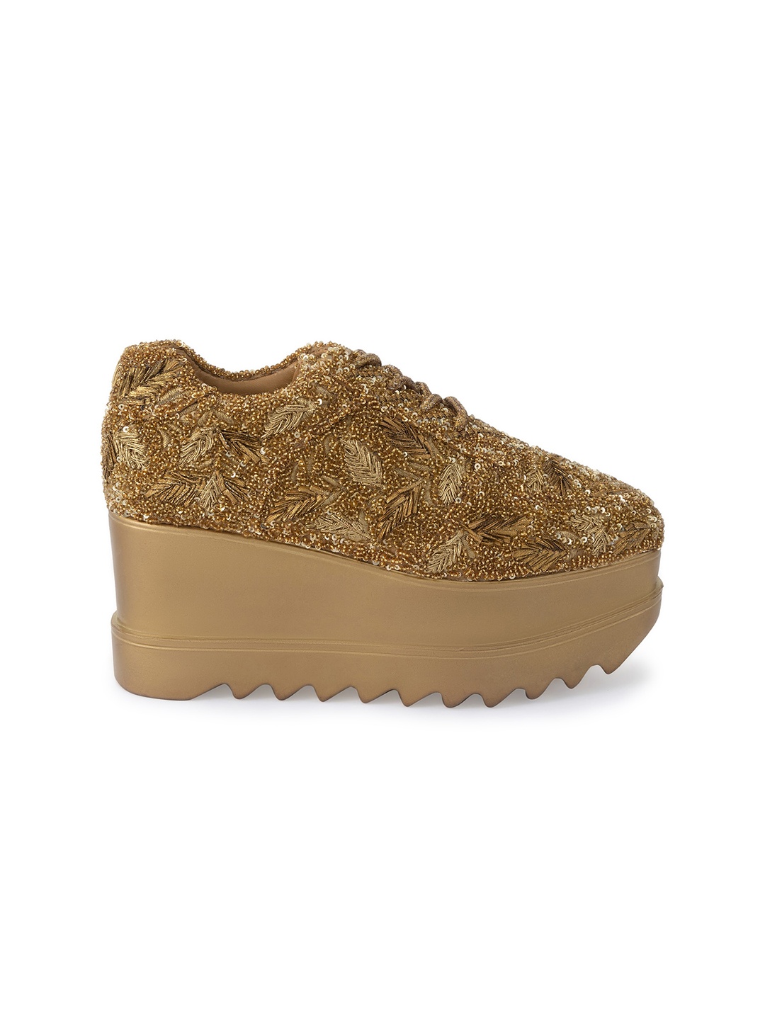 

Anaar Women Embellished Heeled Slip On Sneakers, Gold