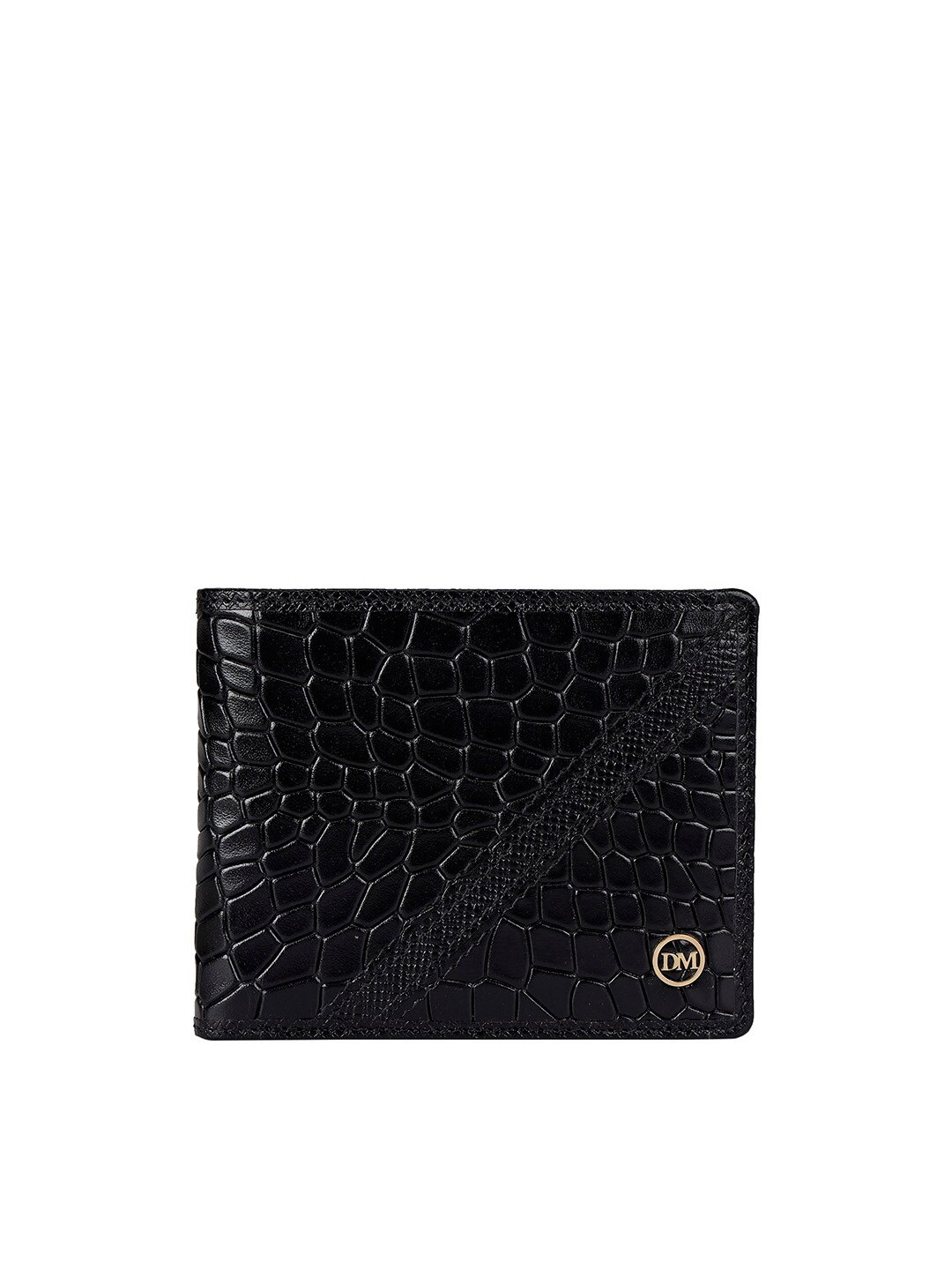 

Da Milano Men Abstract Textured Leather Two Fold Wallet, Black