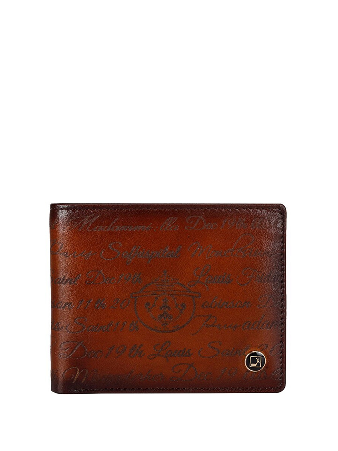 

Da Milano Typography Textured Leather Two Fold Wallet, Brown