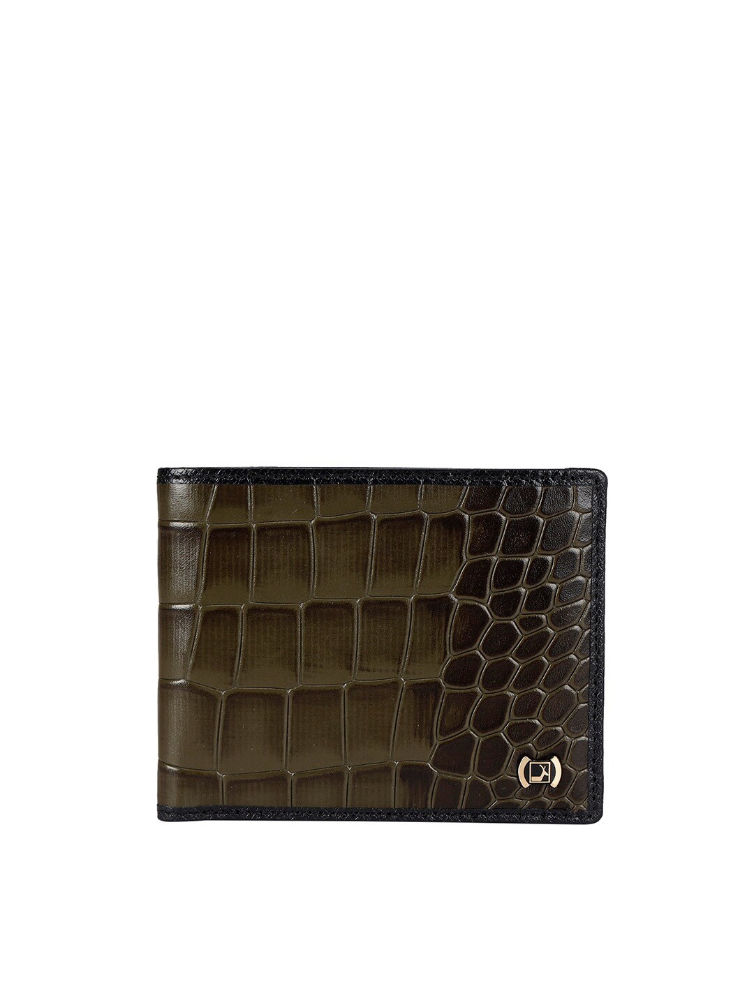 

Da Milano Men Textured Leather Two Fold Wallet, Green