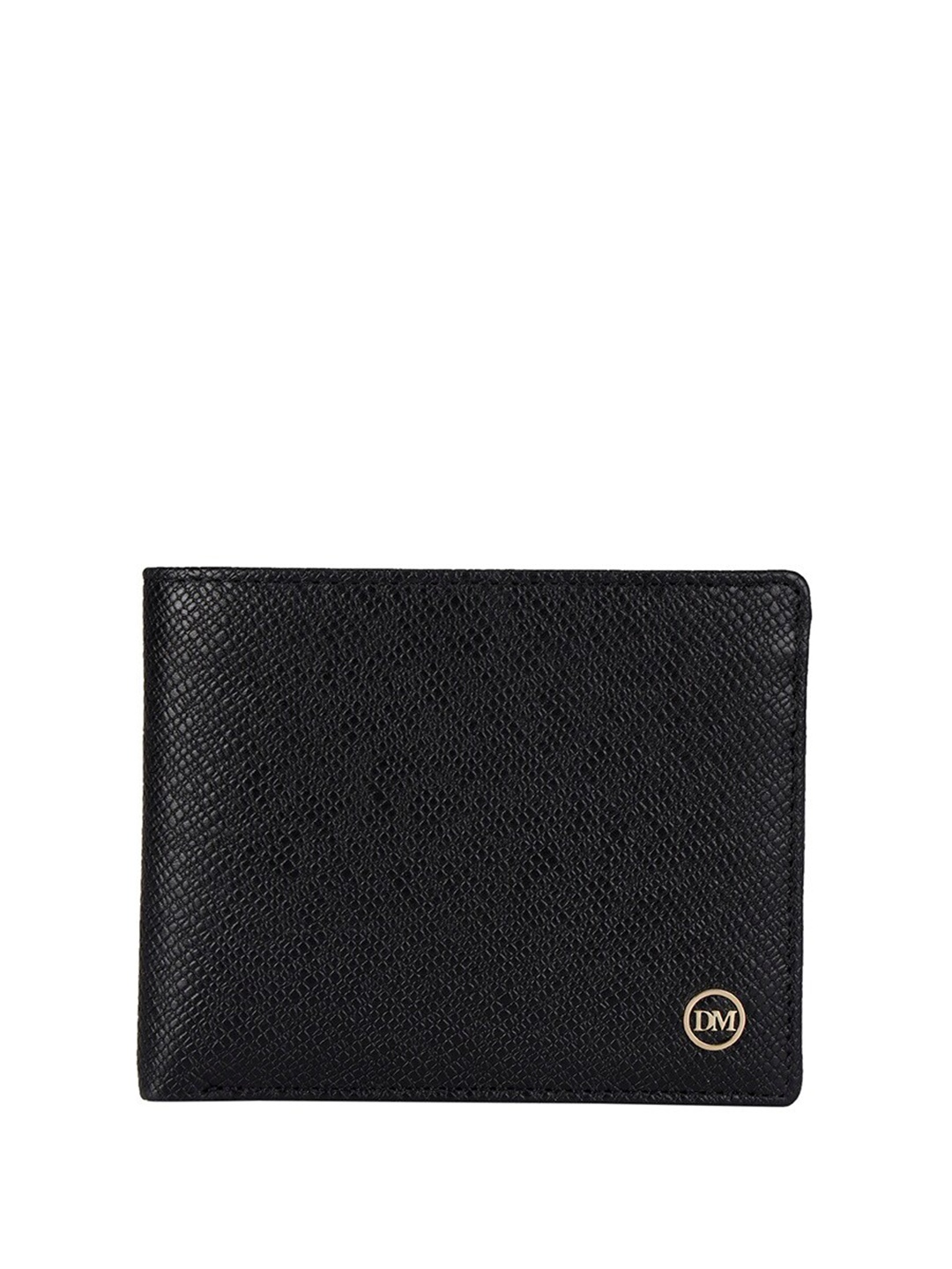 

Da Milano Men Checked Leather Two Fold Wallet, Black