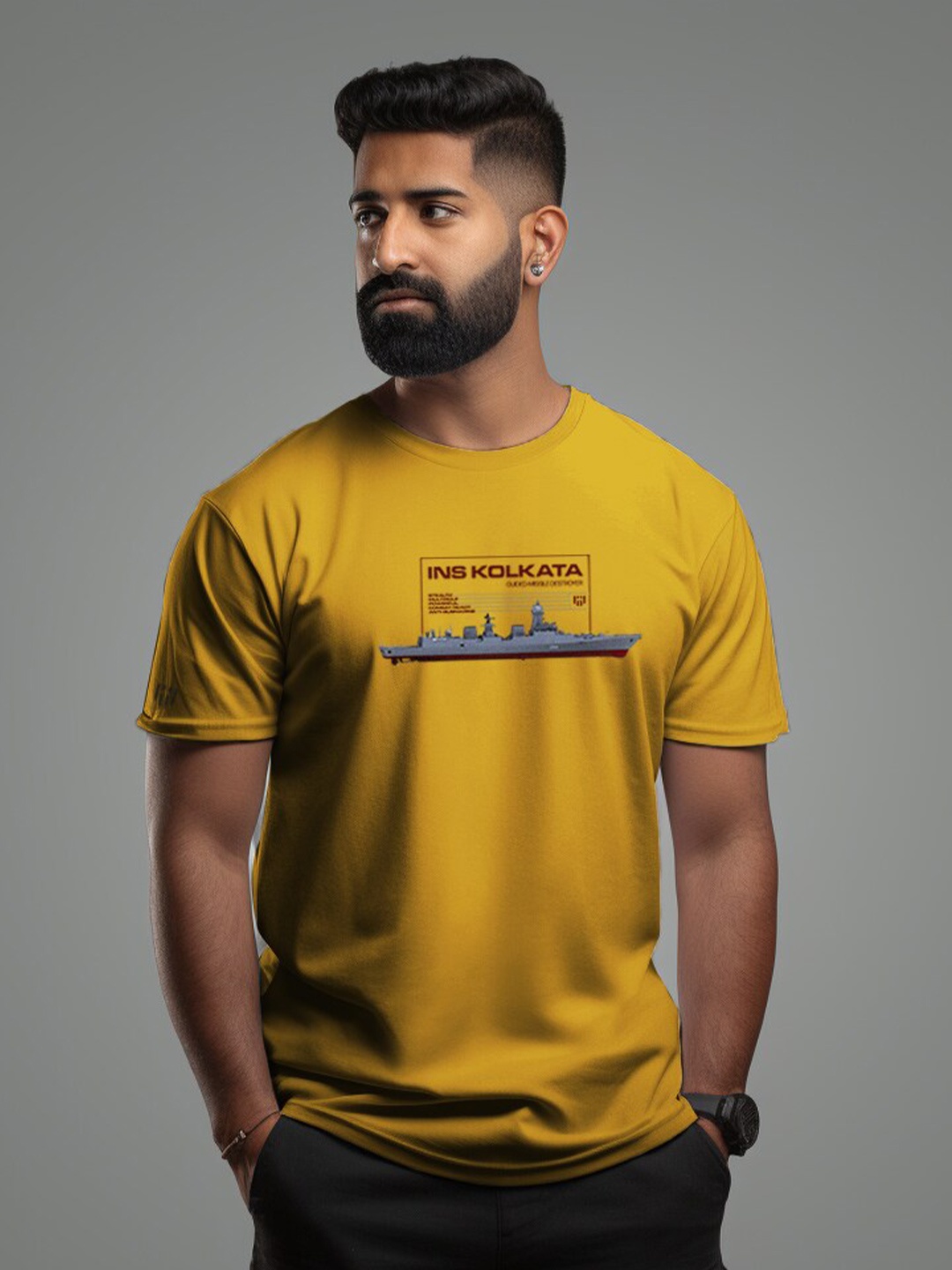 

Aero Armour Typography Printed Regular Fit Cotton T-shirt, Yellow