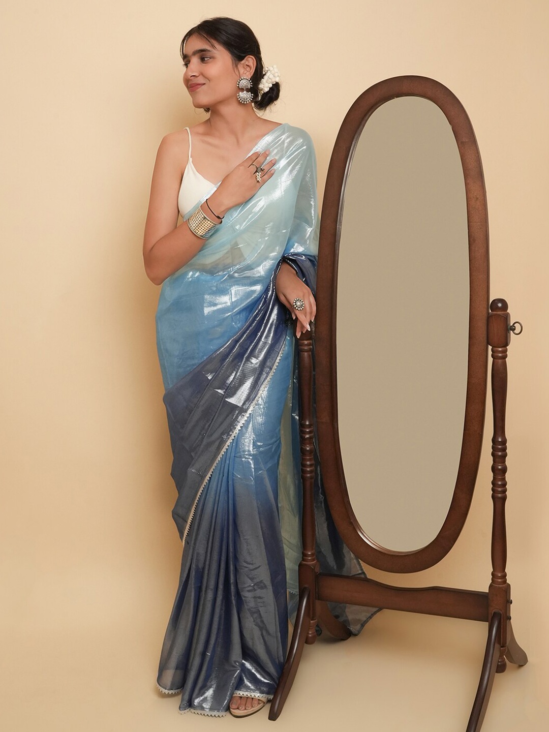 

TEEJH Ombre Dyed Gotta Patti Saree, Blue