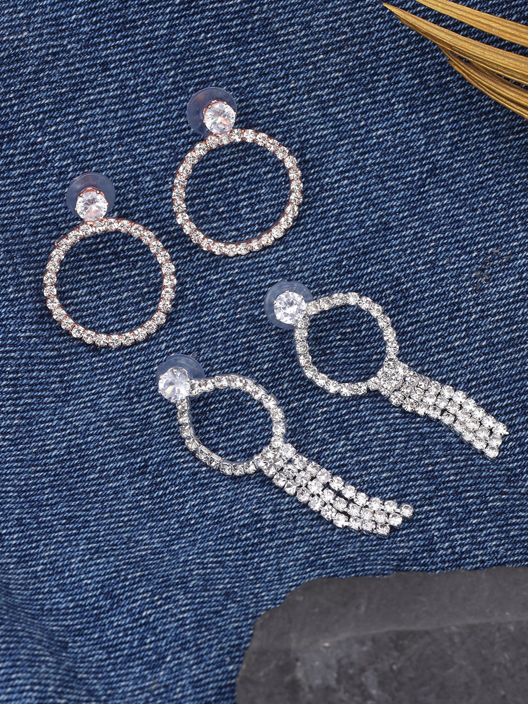 

Ayesha Set Of 2 Contemporary Hoop Earrings, Silver