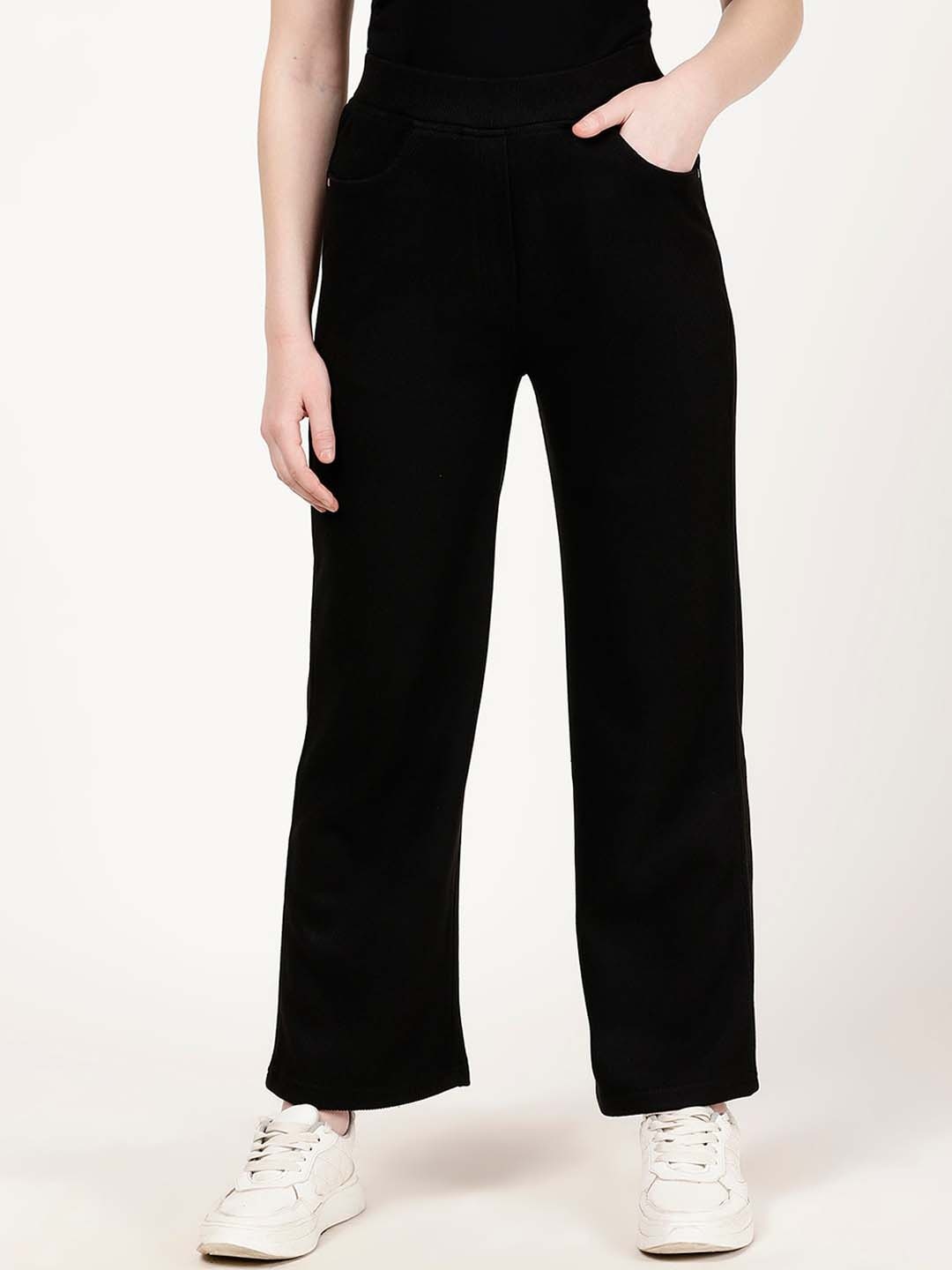 

FUTURO Original Women Mid-Rise Flared Corduroy Parallel Trousers, Black
