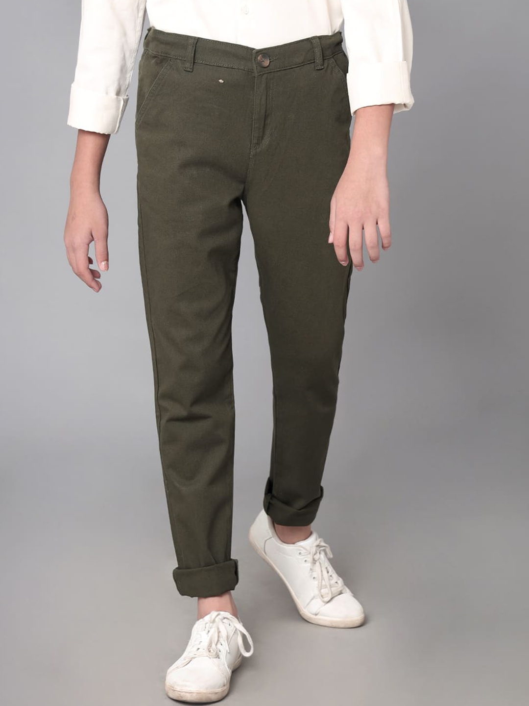 

UNDER FOURTEEN ONLY Boys Olive Slim Fit Cotton Trousers