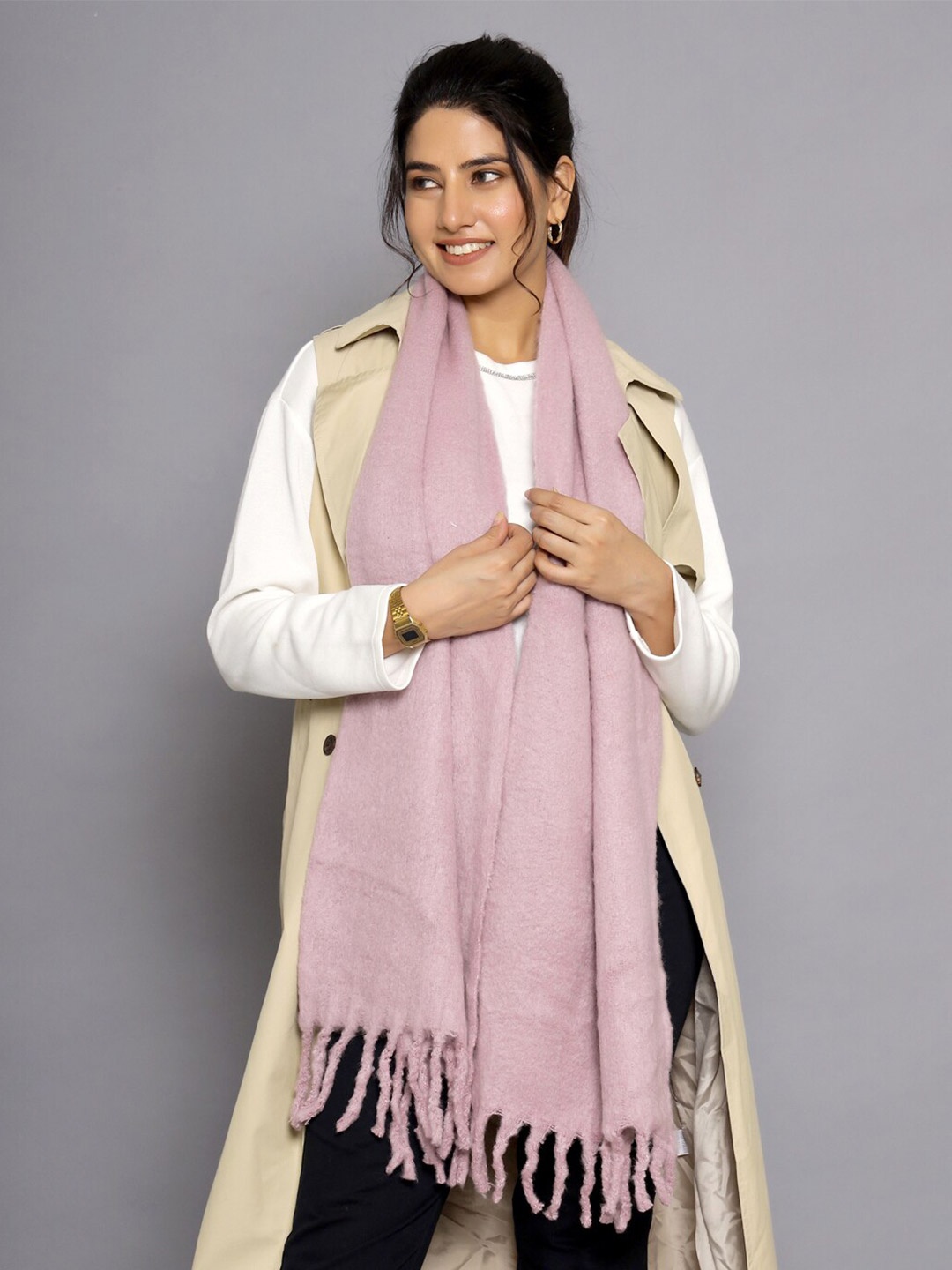 

HANDICRAFT PALACE Tasselled Woven Scarf, Pink