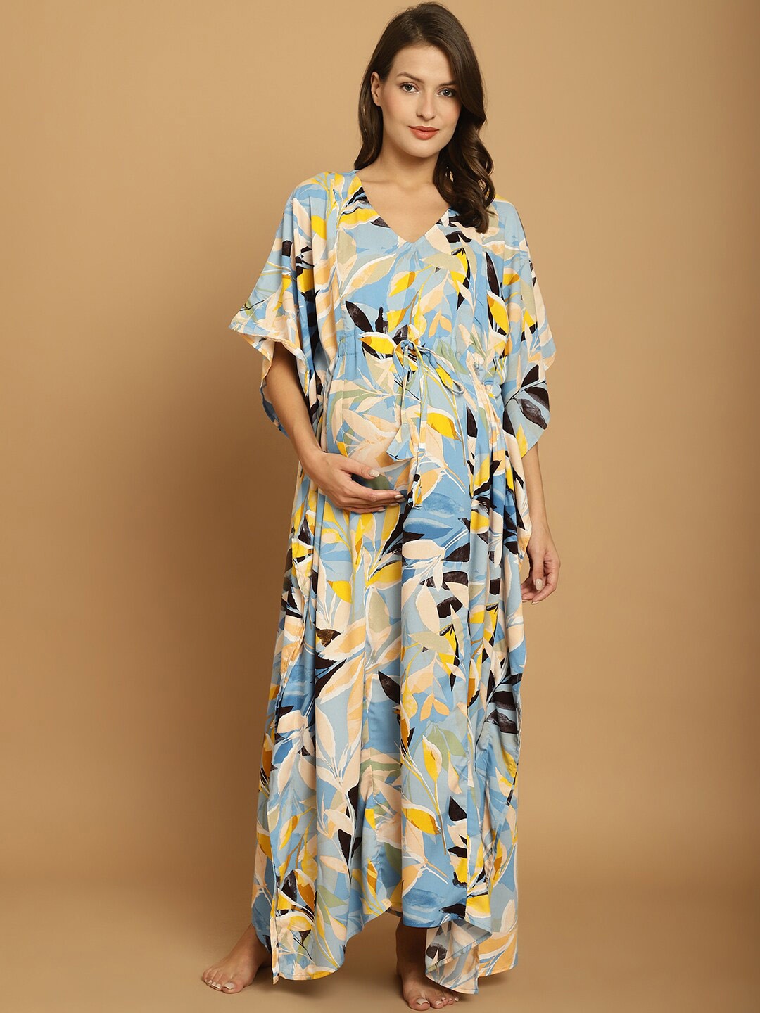 

Secret Wish Floral Printed Maternity Maxi Kaftan Nightdress, Blue