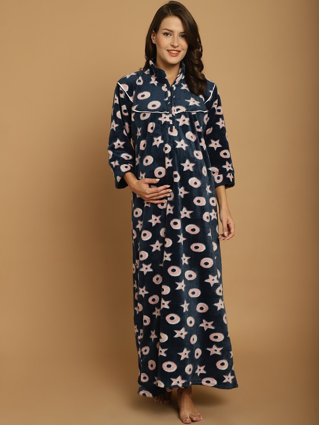 

Secret Wish Conversational Printed Maternity Maxi Nightdress, Navy blue