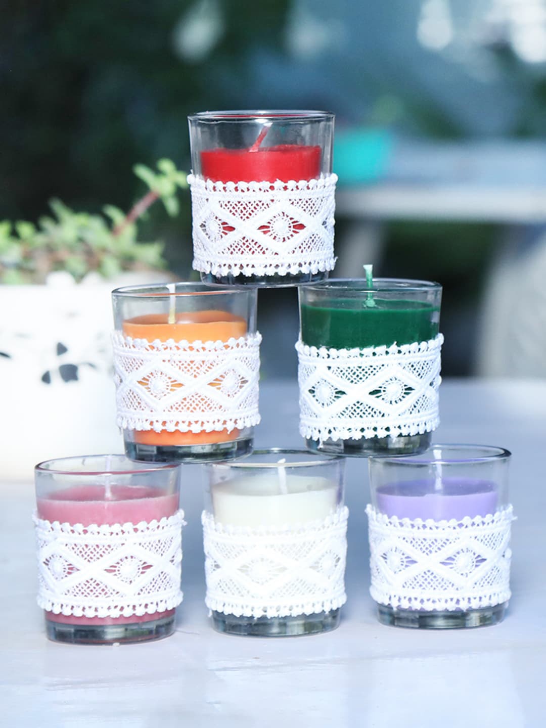 

Kaameri Bazaar Red & Green 6 Pieces Highly Fragranced Candles WIth Jar